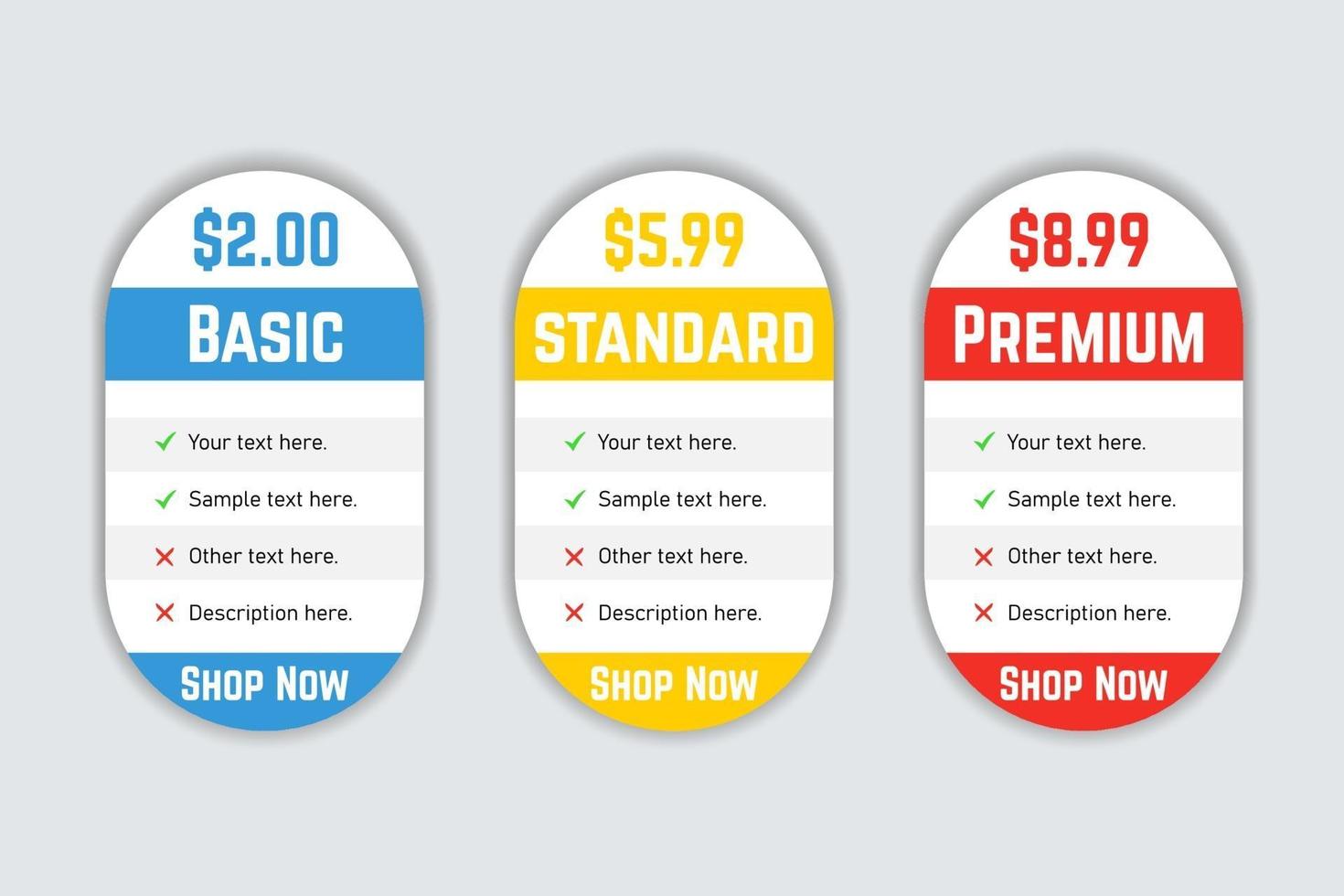 Clean Rounded Pricing Table Template for Website vector