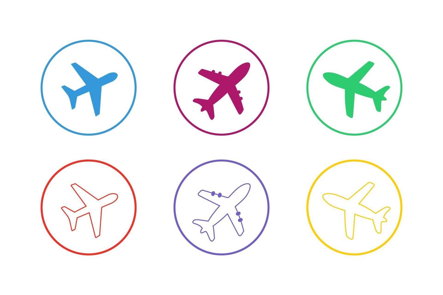 colorido, avión, icono, conjunto vector