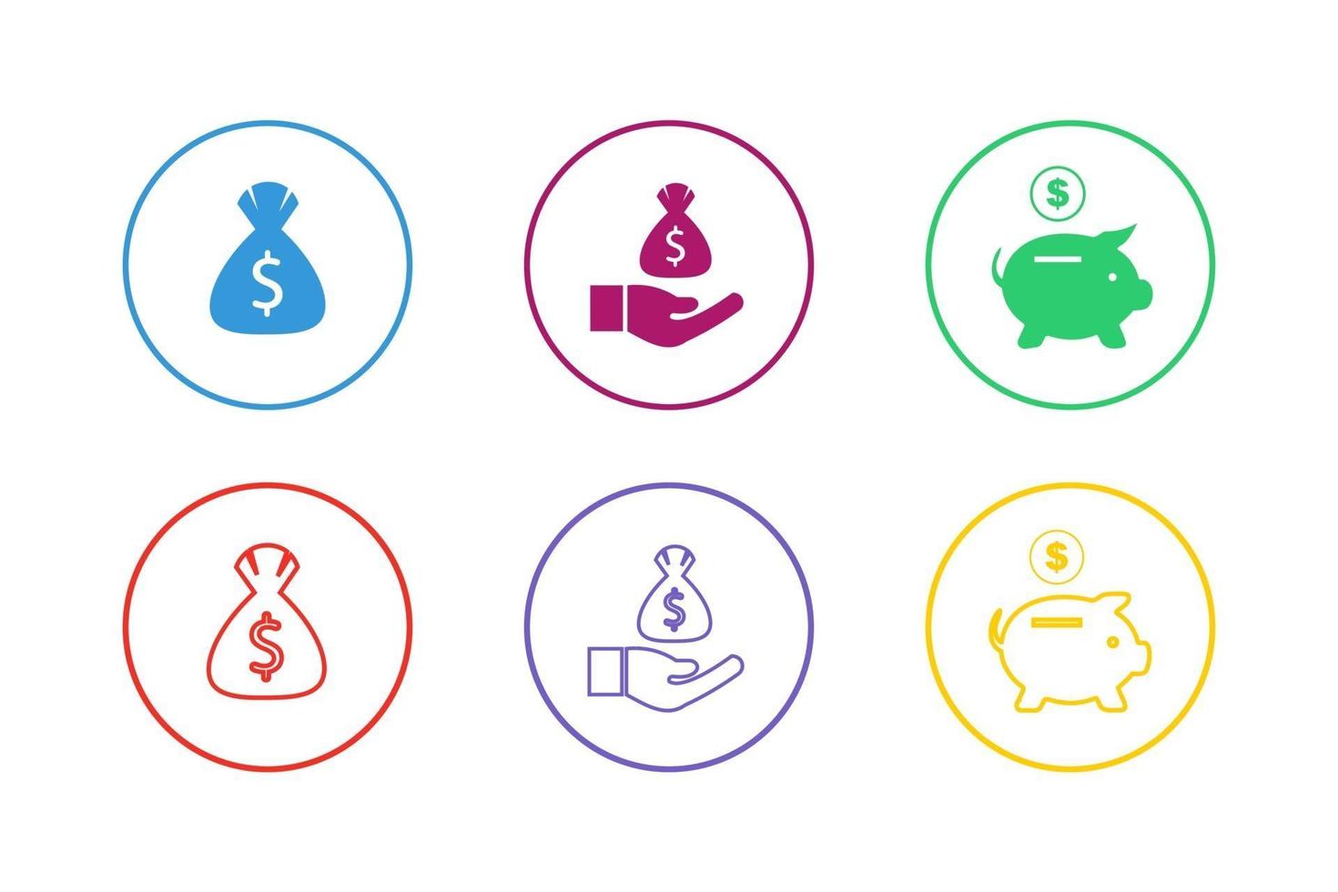 Colorful Saving Money Icon Set vector