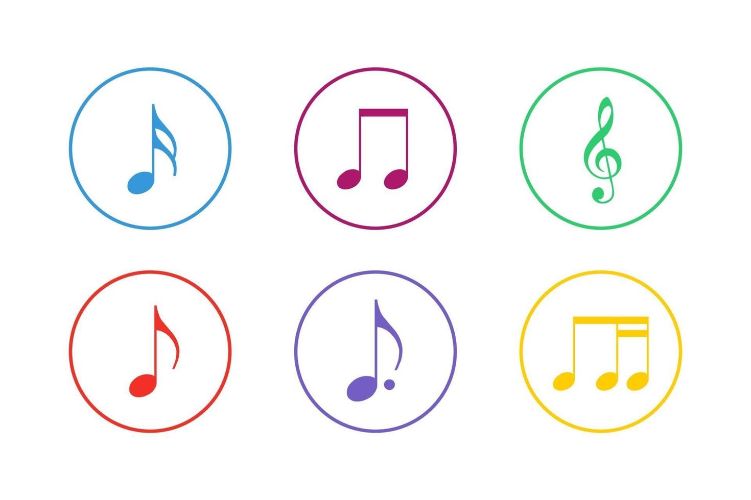 Colorful Music Notes Icon Set vector