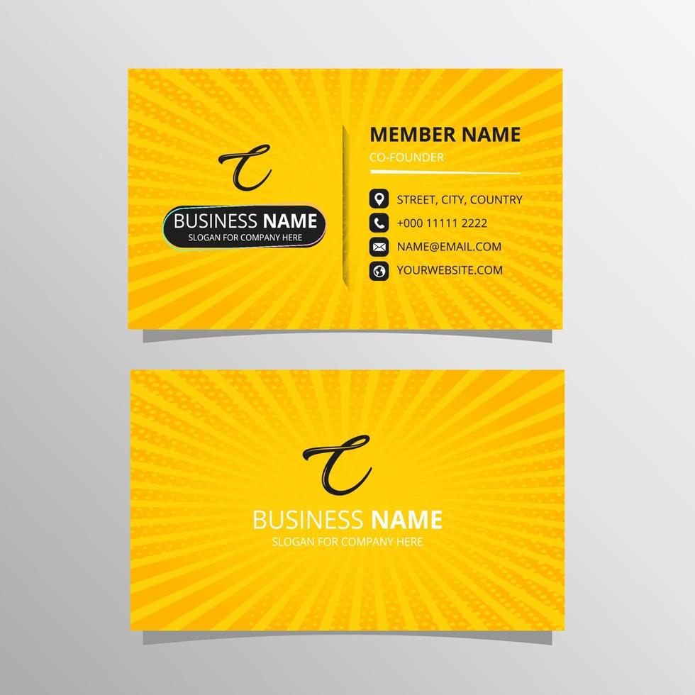 Gradient Yellow Business Card Template With Light Rays and Halftone vector