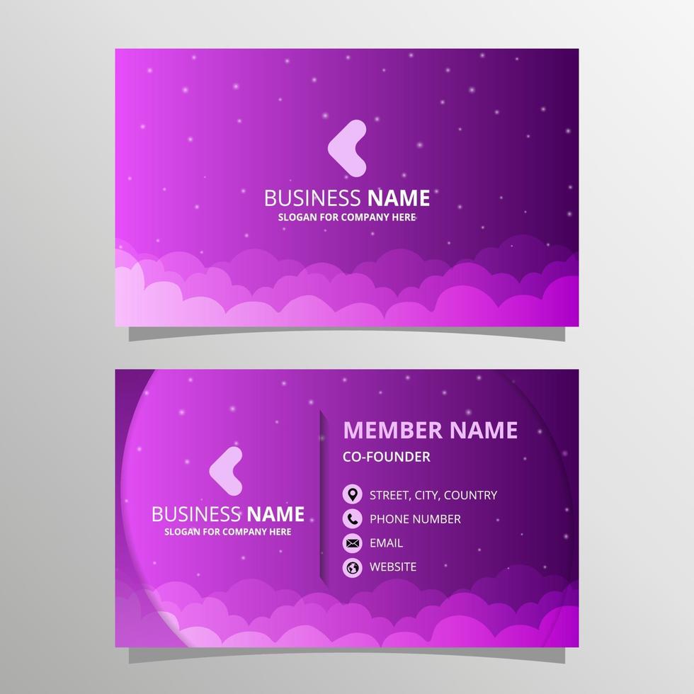 Modern Purple Business Card Template With Clouds and Stars vector