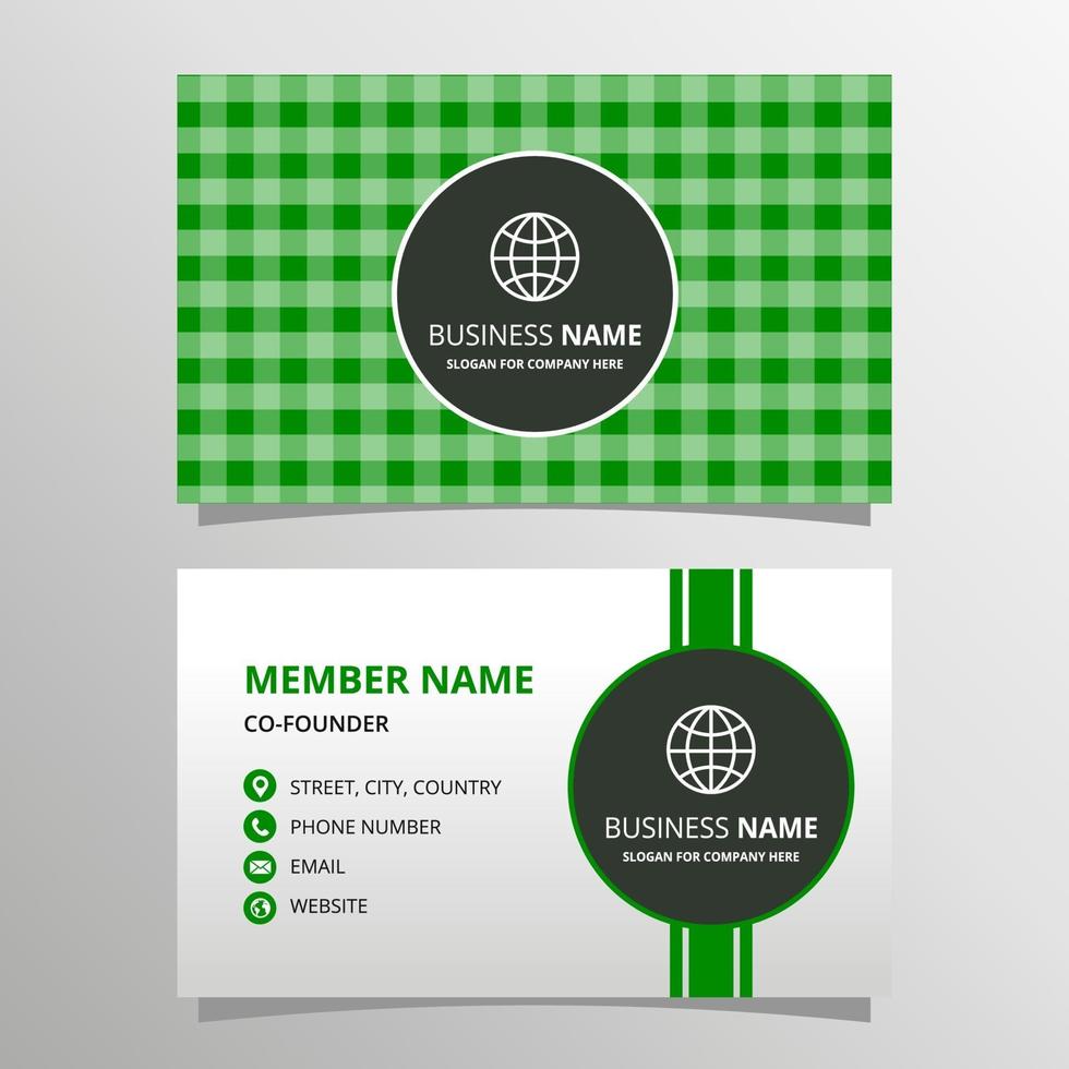 Modern Green Business Card Template With Gingham Pattern vector