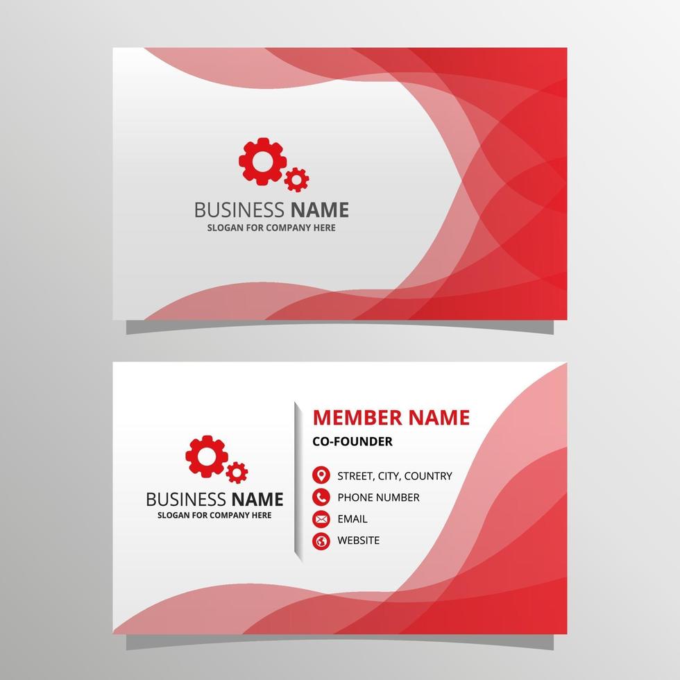 Red Wave Business Card Template With Curves vector