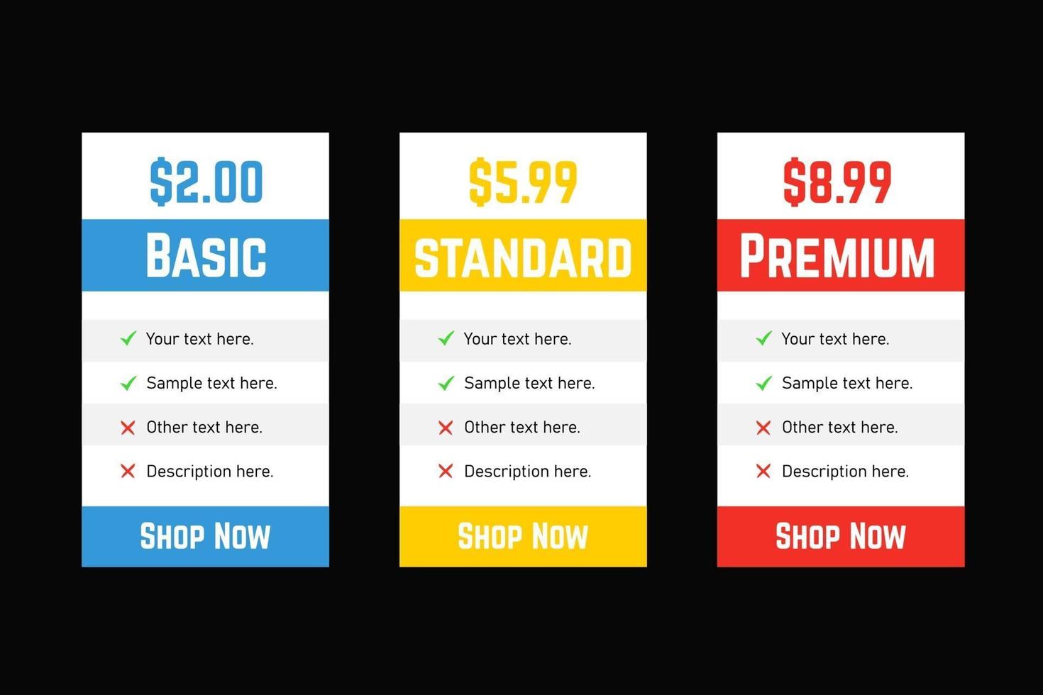Rectangular Price List Template for Website vector