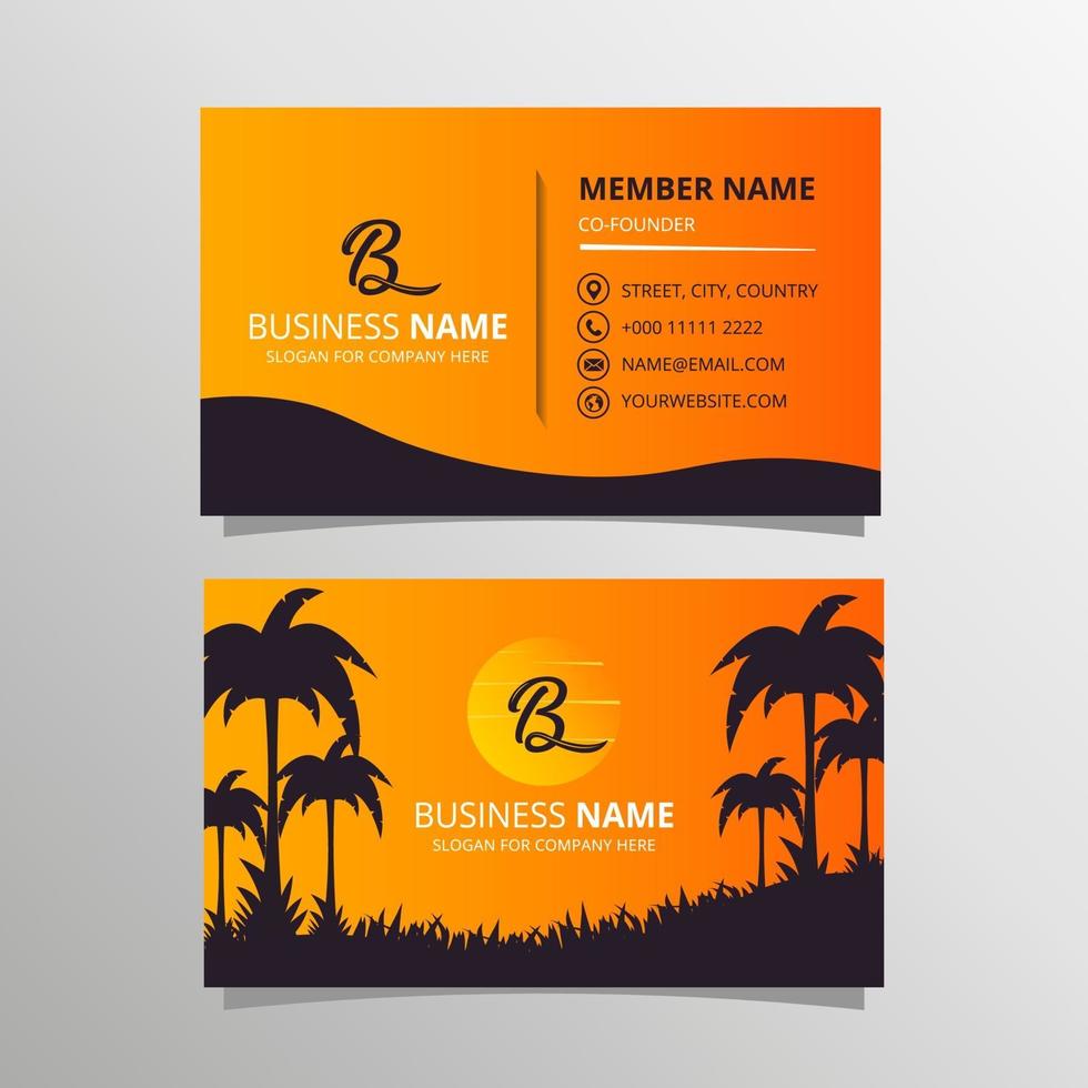 Modern Business Card Template With Sunset and Palm Trees vector