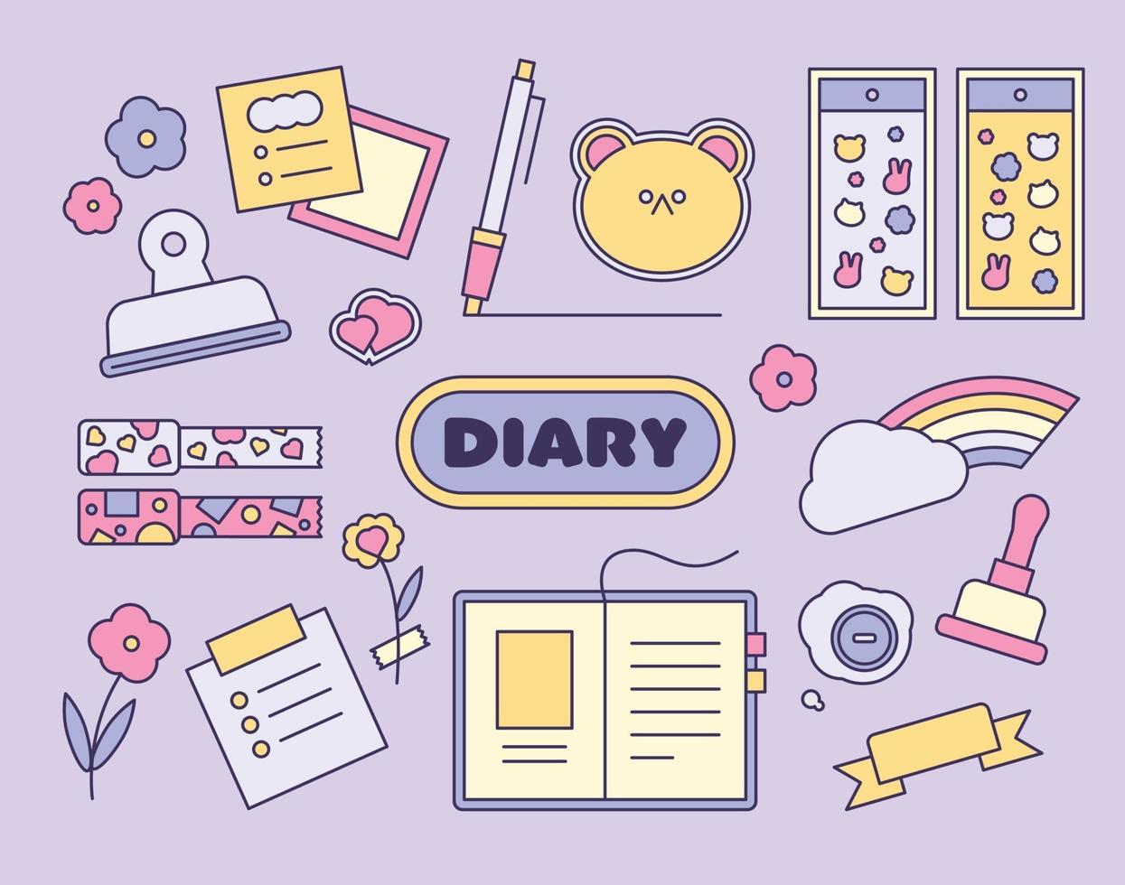 Small items that cutely decorate your diary. outline simple vector illustration.