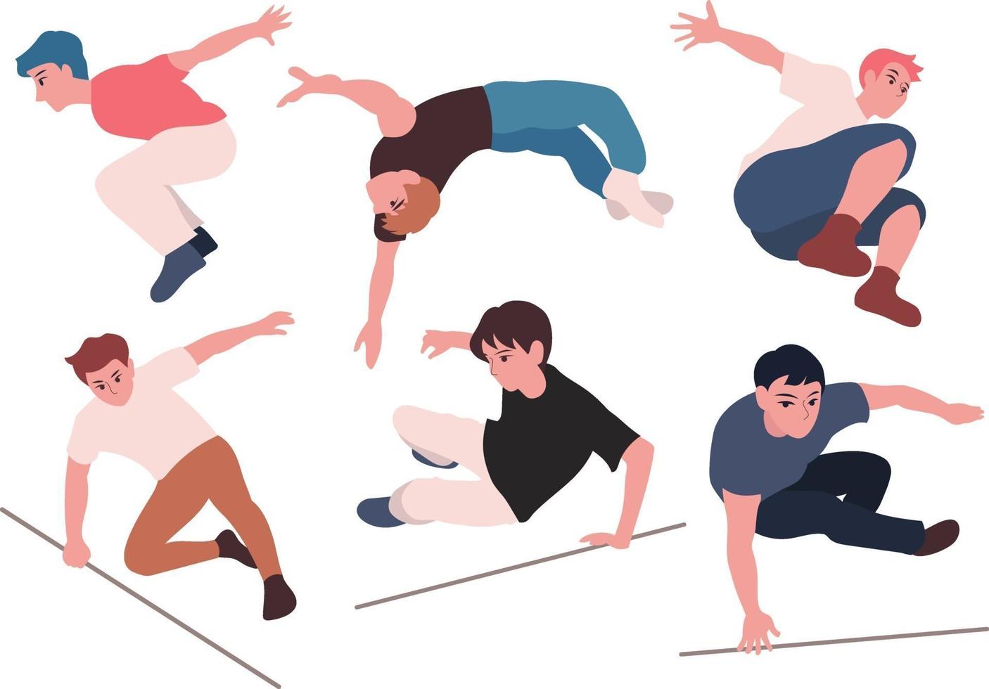 People who do parkour. hand drawn style vector design illustrations.