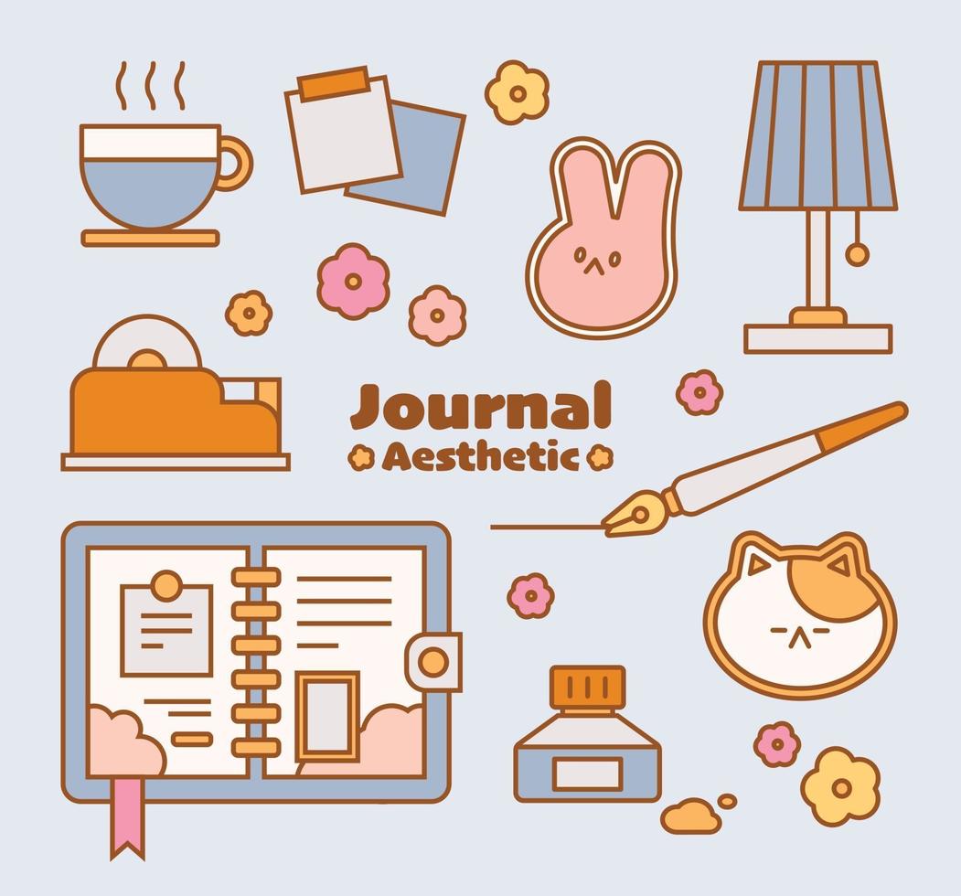 The props to decorate the diary. outline simple vector illustration.