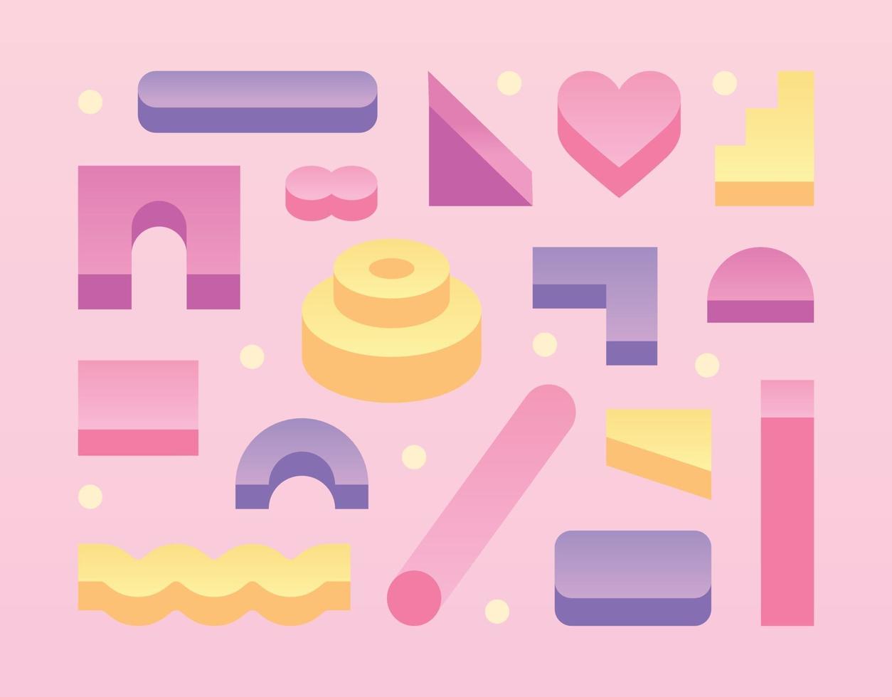 Smooth gradient three-dimensional shape. It consists of various blocks. Simple pattern design template. vector