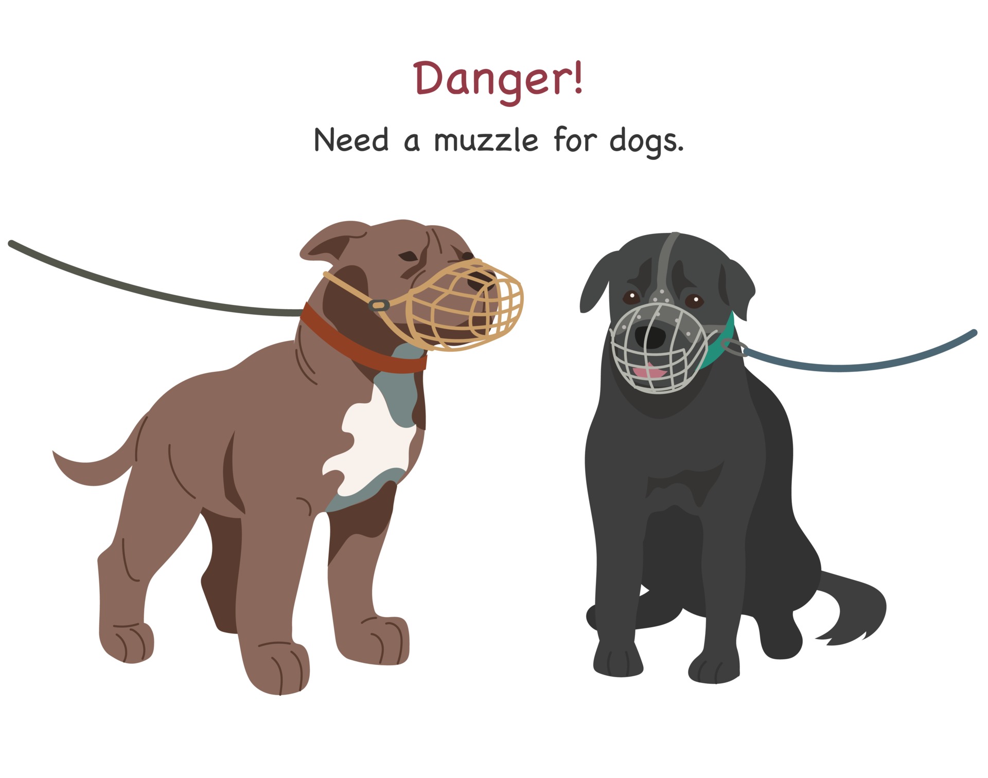 The fierce dog is wearing a muzzle. hand drawn style vector design