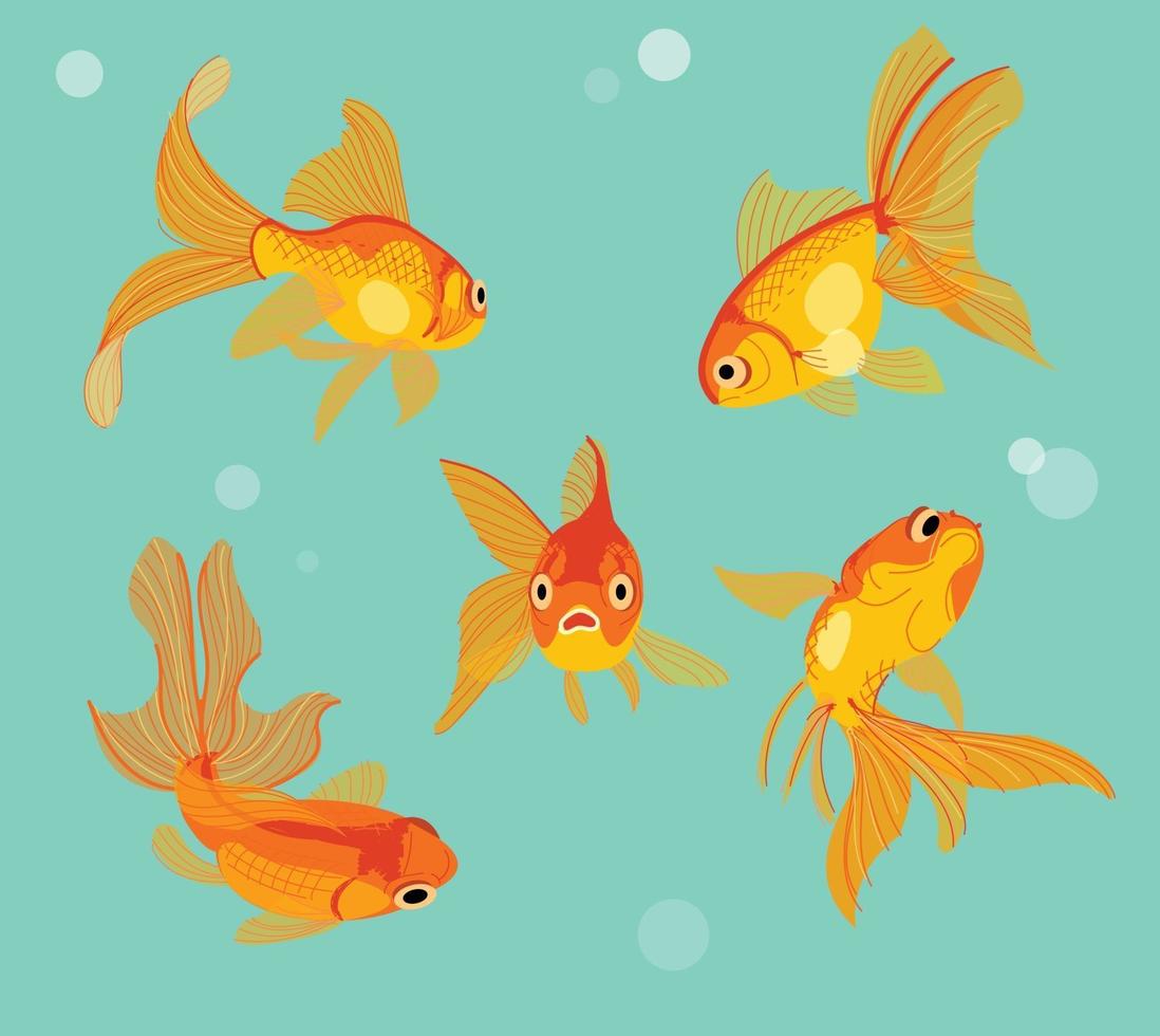 Goldfish in a fish tank. hand drawn style vector design illustrations.