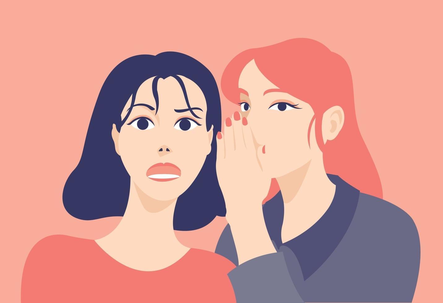 One woman is telling a secret to another woman's ear. hand drawn style vector design illustrations.