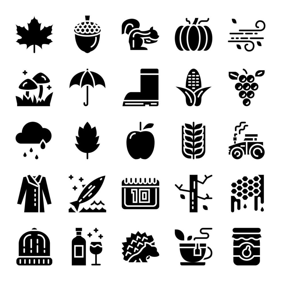 iconos de vector de glifo de otoño