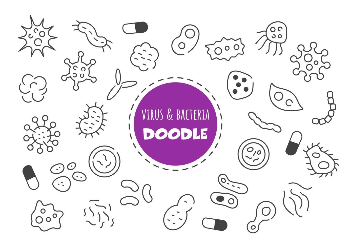 virus and bacteria kawaii doodle vector