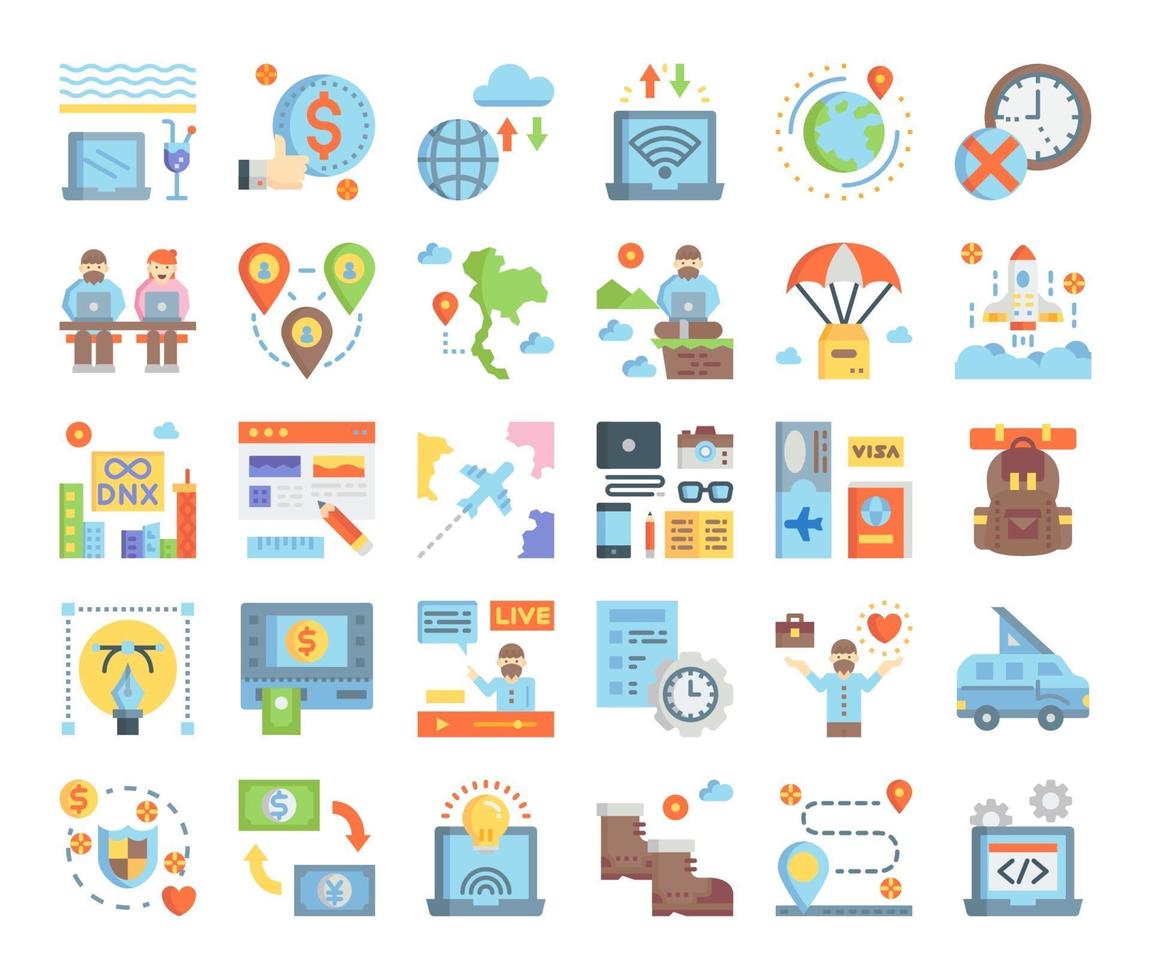 digital nomad flat vector icons