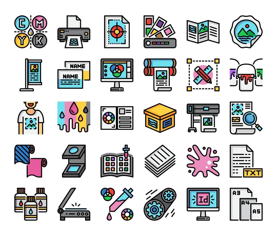 printing color outline vector icons
