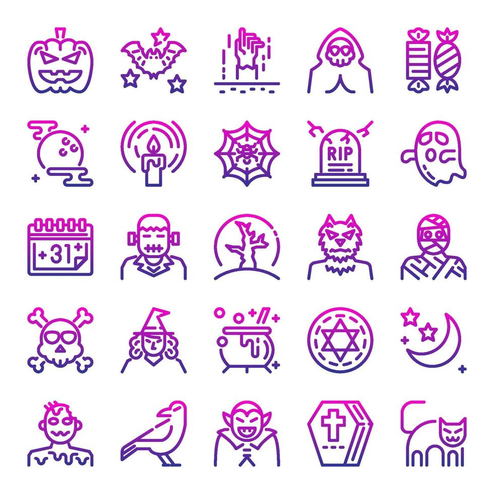 halloween outline gradient vector icons