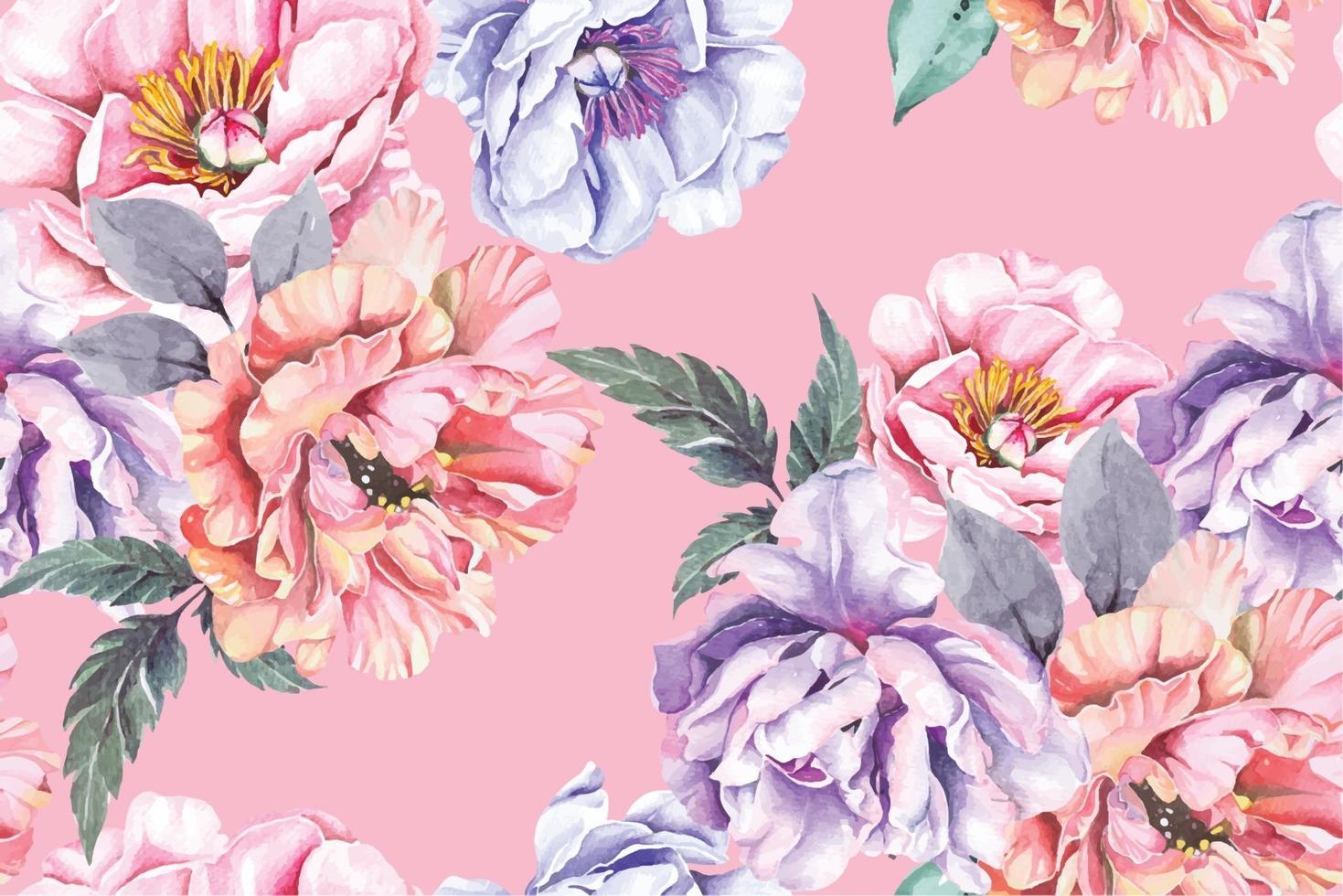 Peony watercolor seamless pattern vector