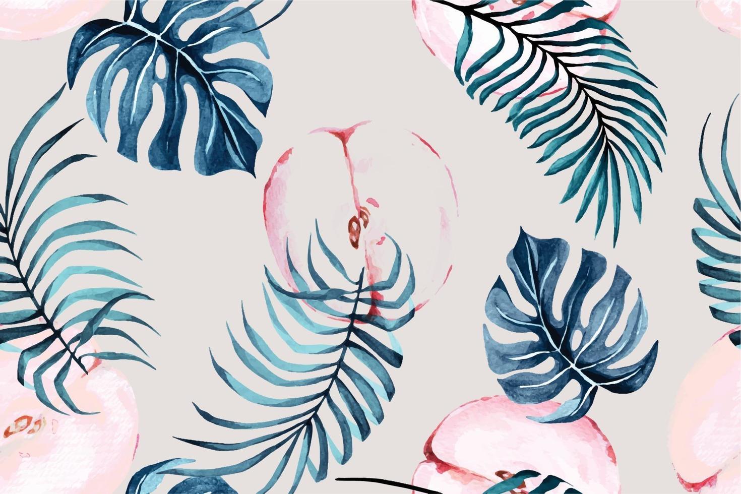 Seamless watercolor pattern with apple and monstera vector