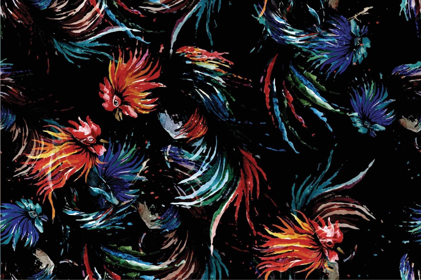 Seamless watercolor fighting cock painted pattern vector