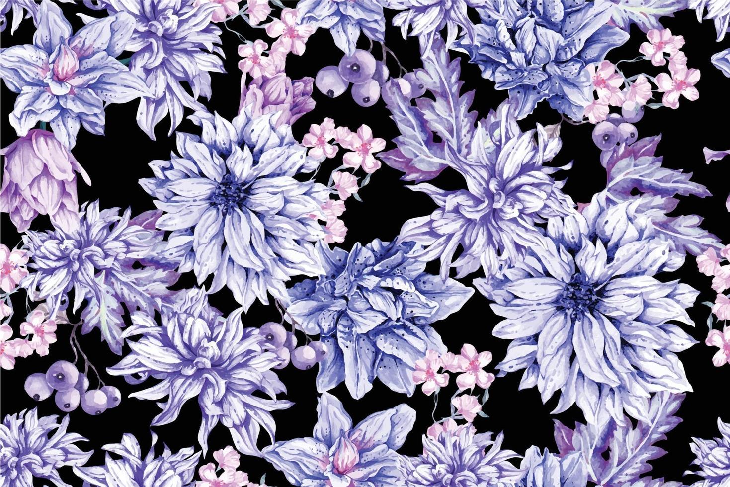 Seamless pattern of watercolor blooming flowers vector