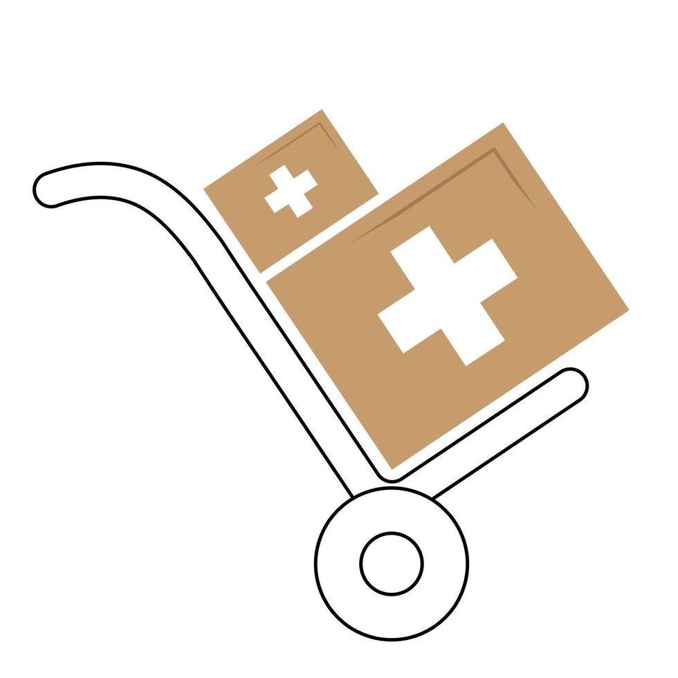 Ilustración del icono de carro de mano con caja médica. estilo de diseño plano vector