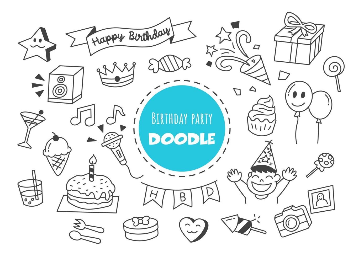 birthday party kawaii doodle vector