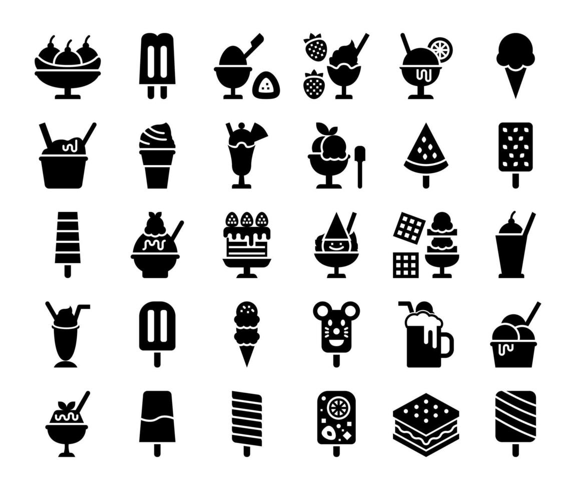 iconos de vector de glifo de helado