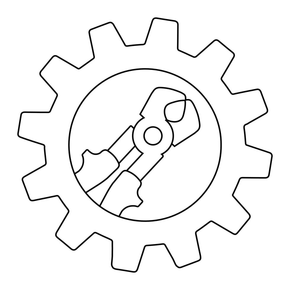 Technical electric pliers icon in gear. Outline technical electric pliers vector icon for web design