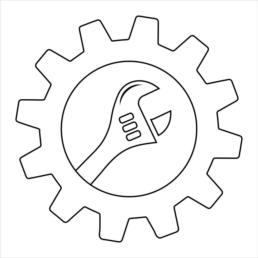 Simple spanner on gear isolated on white background. Icon for apps and websites vector