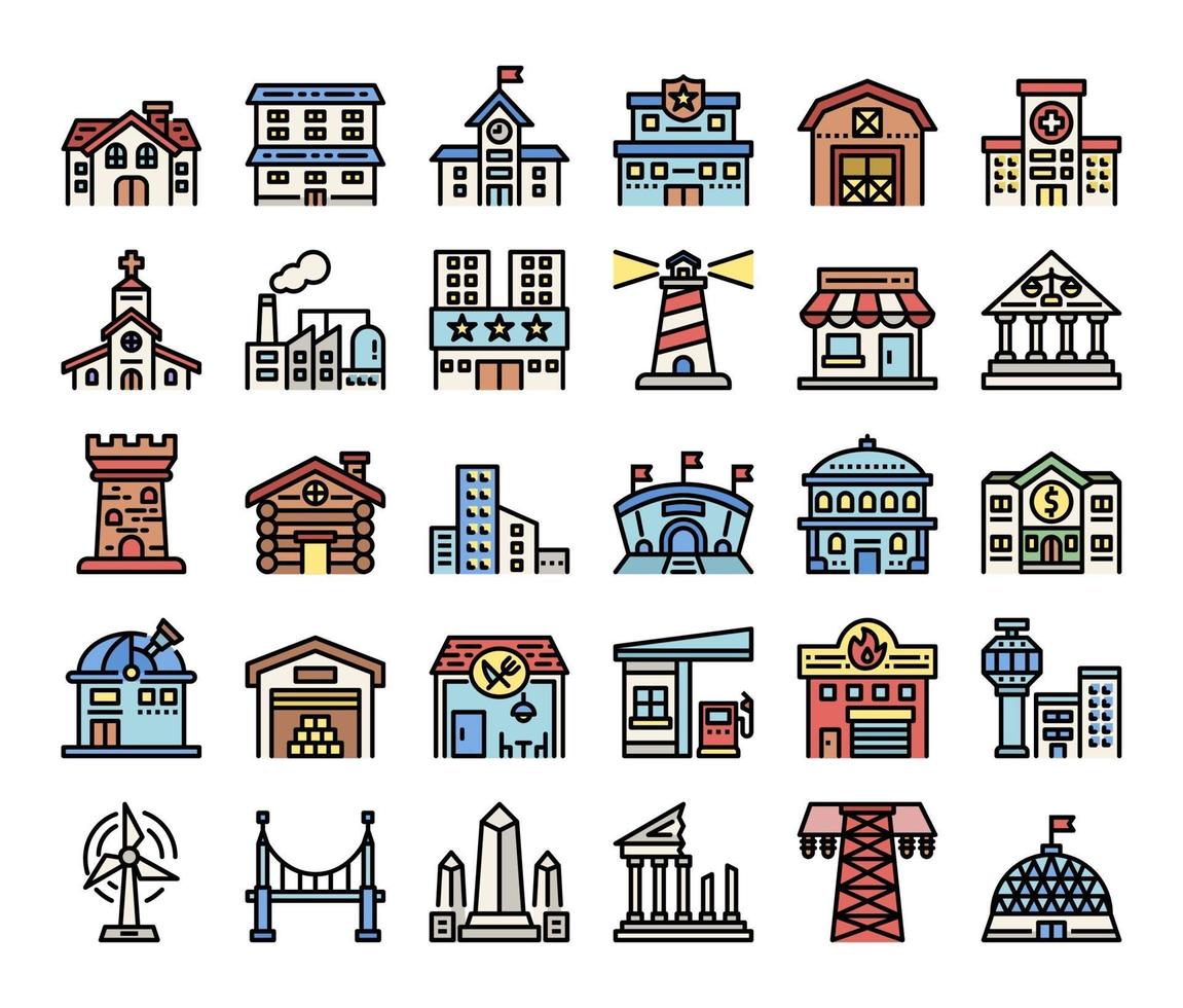 building color outline vector icons