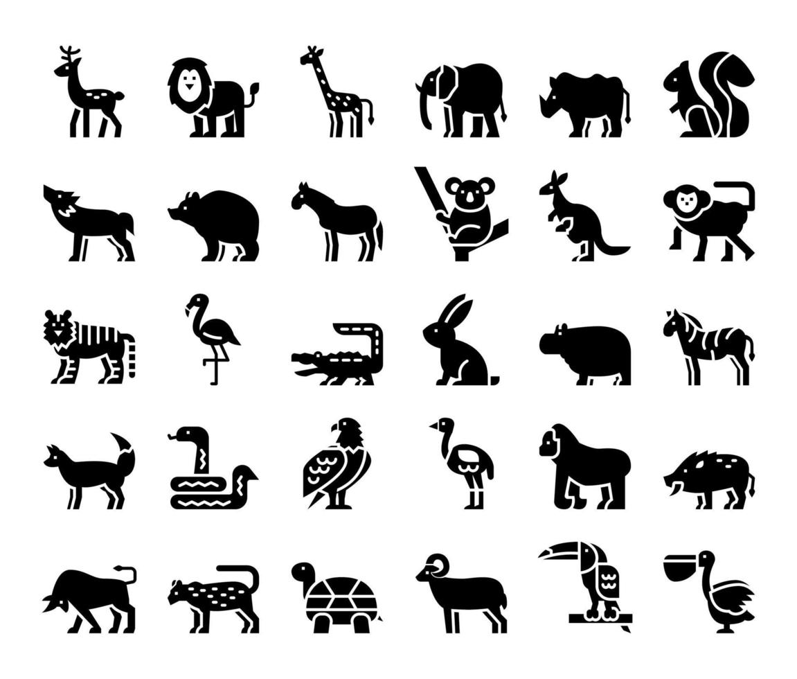 iconos de vector de glifo de animales salvajes