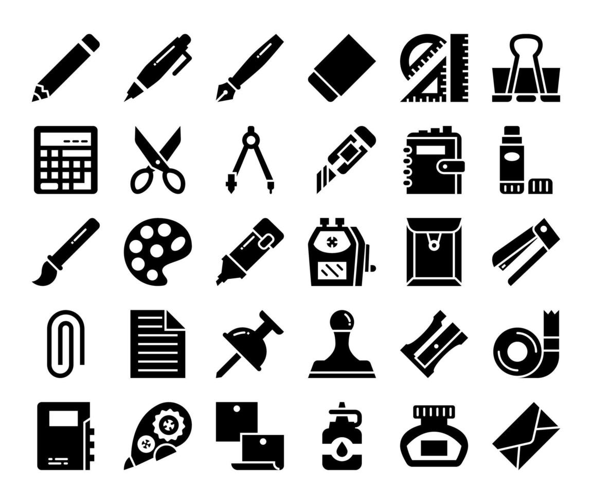 iconos de vector de glifo de papelería