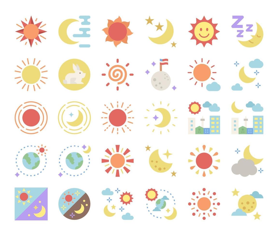 sun and moon flat vector icons