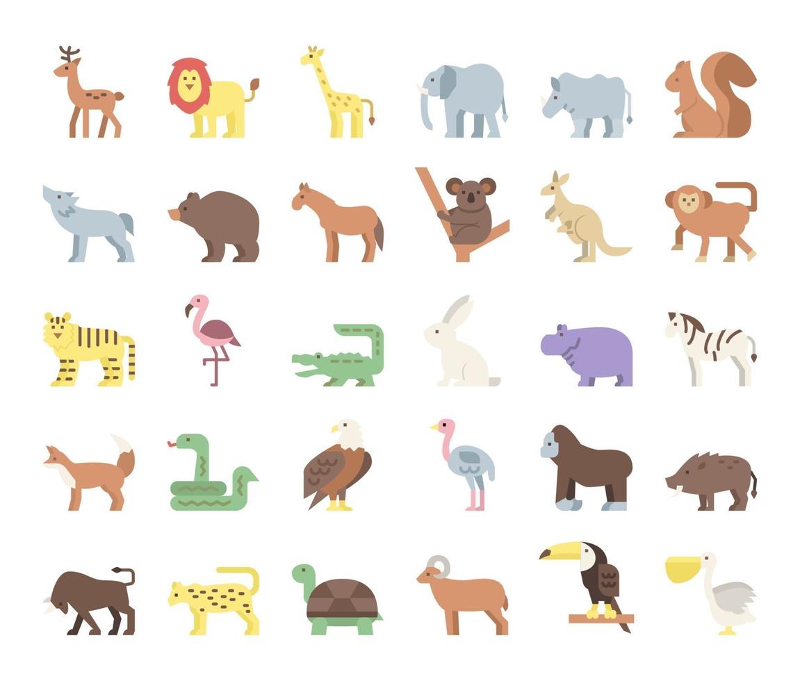 wild animals flat vector icons