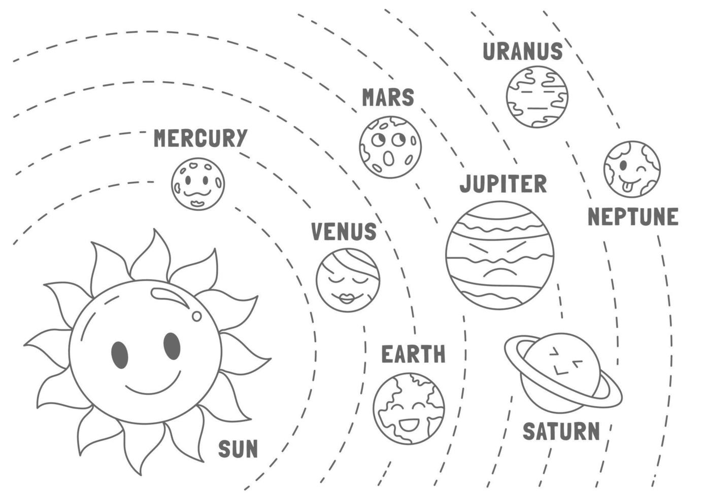 solar system kawaii doodle vector