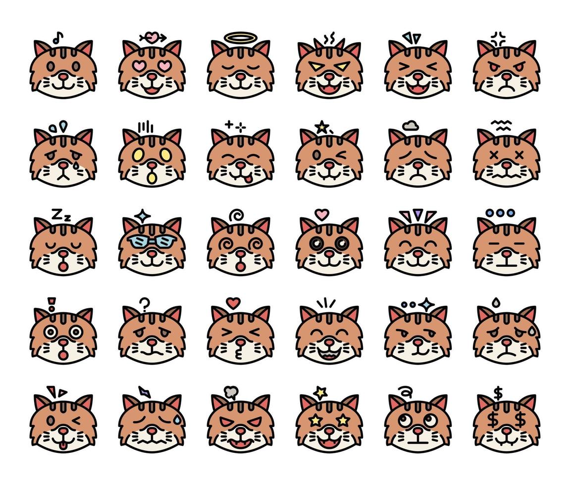 iconos de vector de contorno de color de emoji de gato