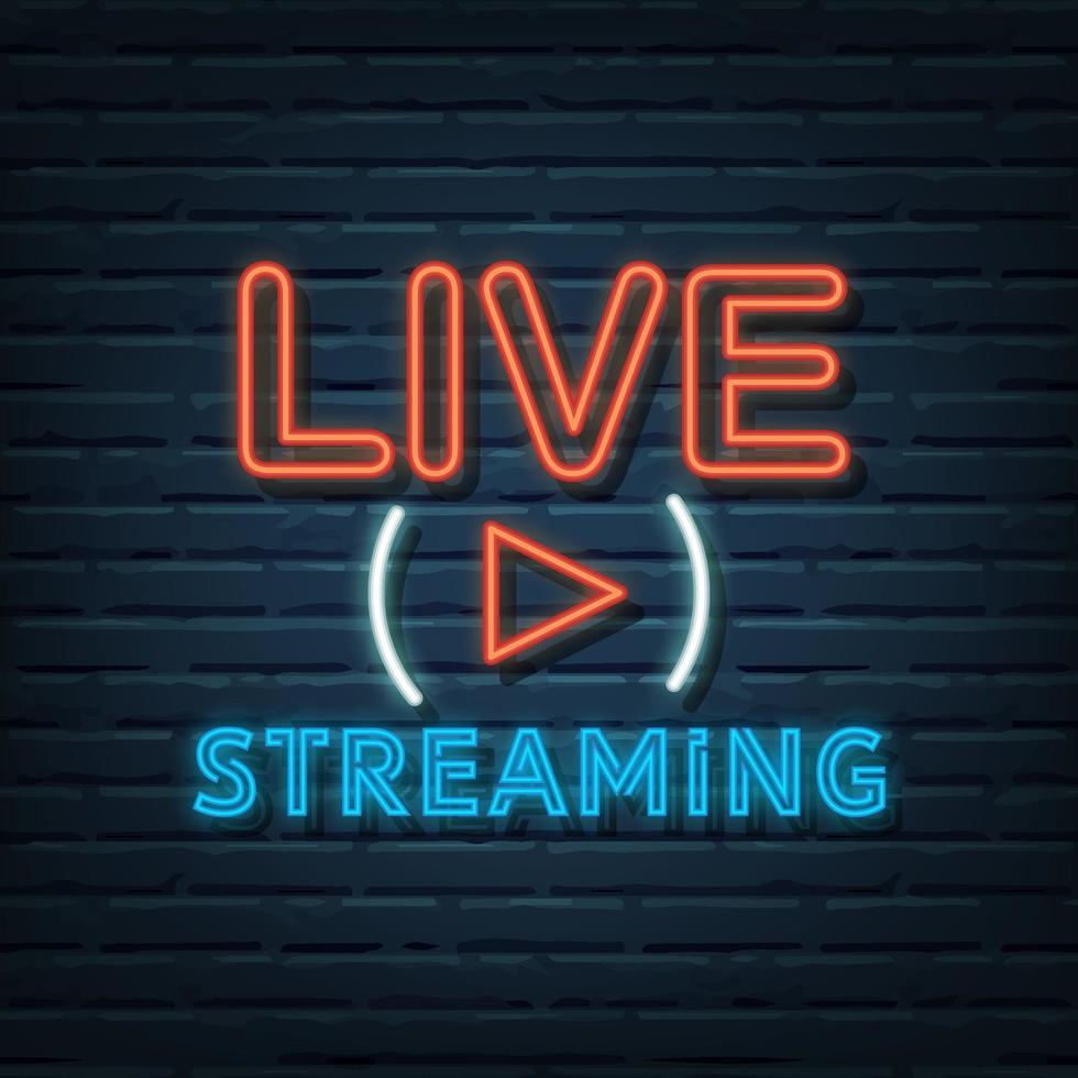 live streaming neon sign vector