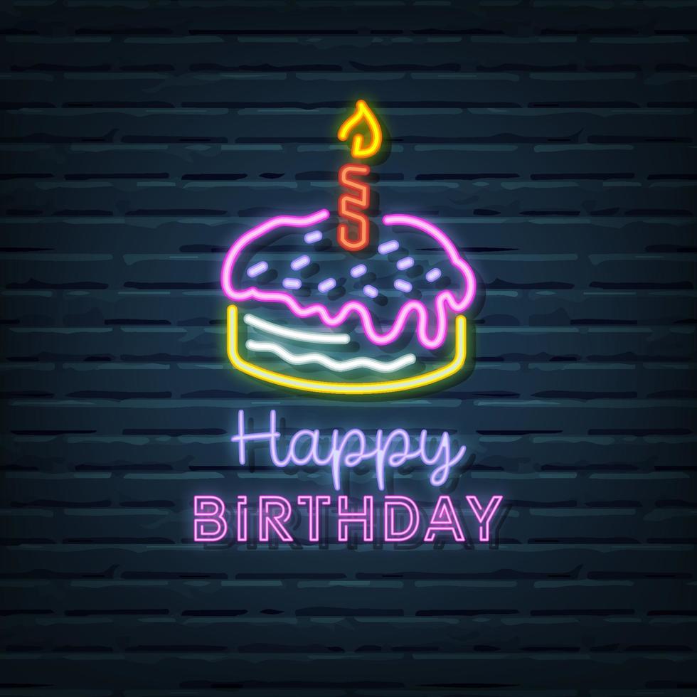 birthday cake neon sign vector