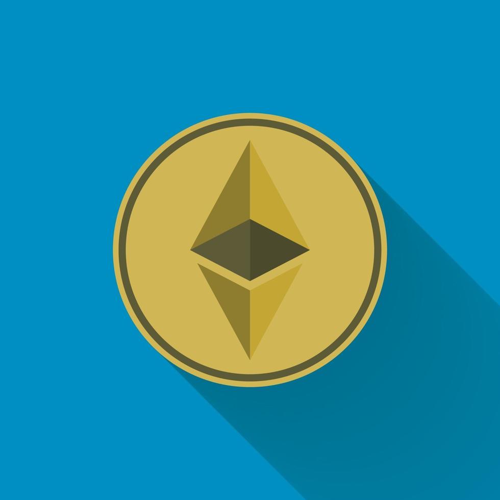 Ethereum icon simbol, logotipo de moneda digital con larga sombra negra, estilo de diseño simple ilustración vectorial. vector