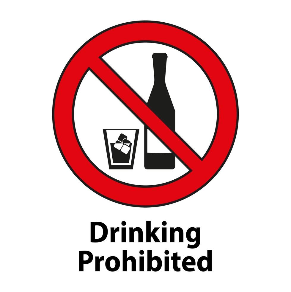 Prohibido beber, ningún signo de alcohol aislado sobre fondo blanco. vector