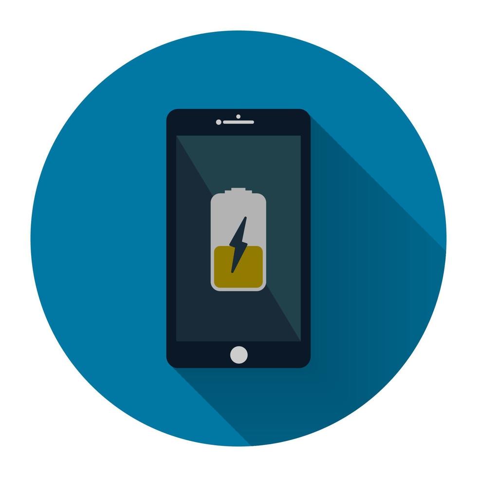 mobile phone.Smartphone with yellow charging battery icon on screen with long shadow black,Simple design style.vector illustration vector