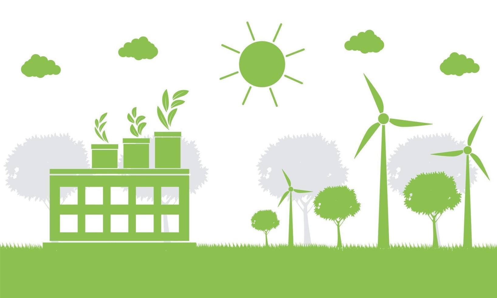 Factory ecology,Industry icon,Wind turbines with trees and sun Clean energy with eco-friendly concept ideas.vector illustration vector