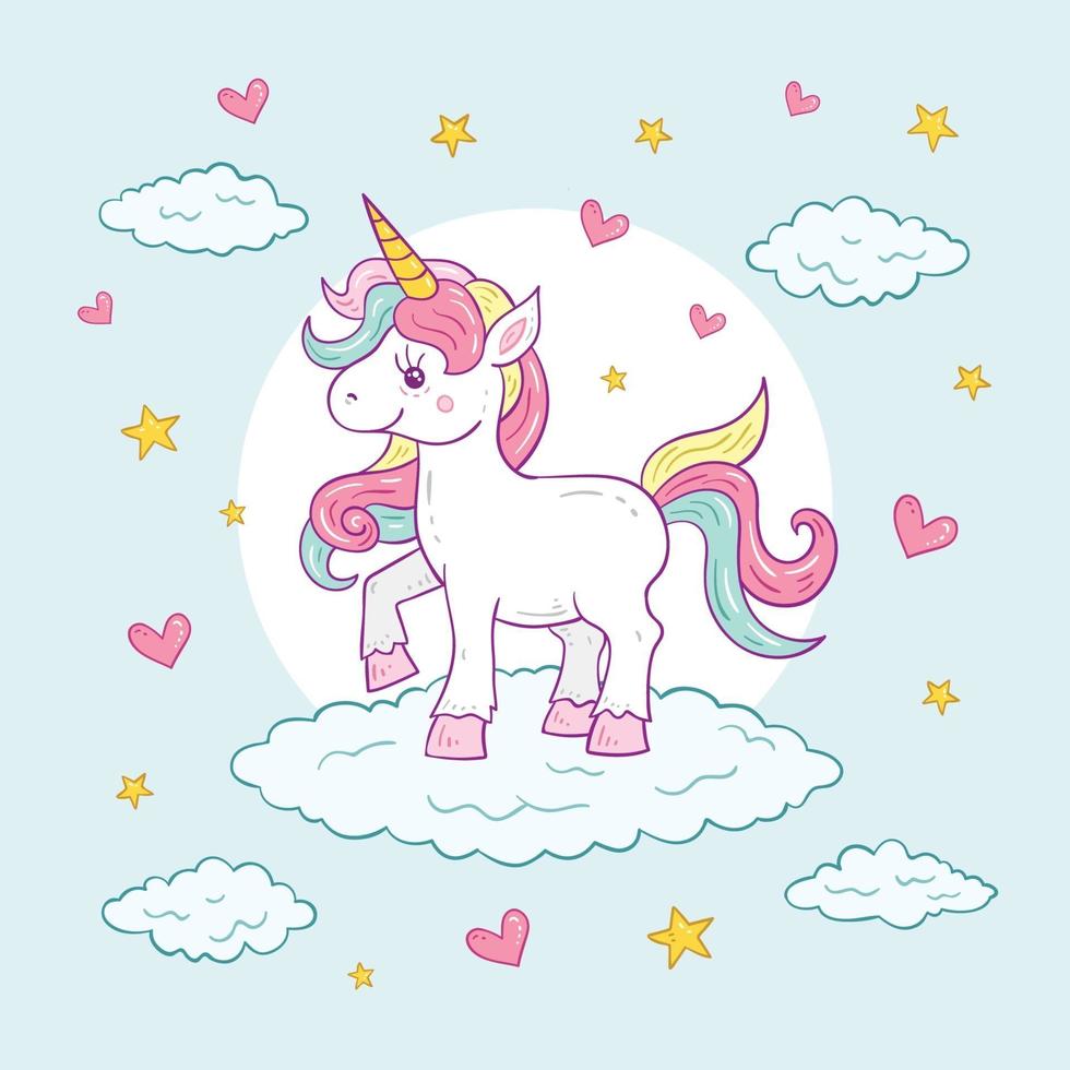 ilustración de personaje de unicornio lindo colorido vector