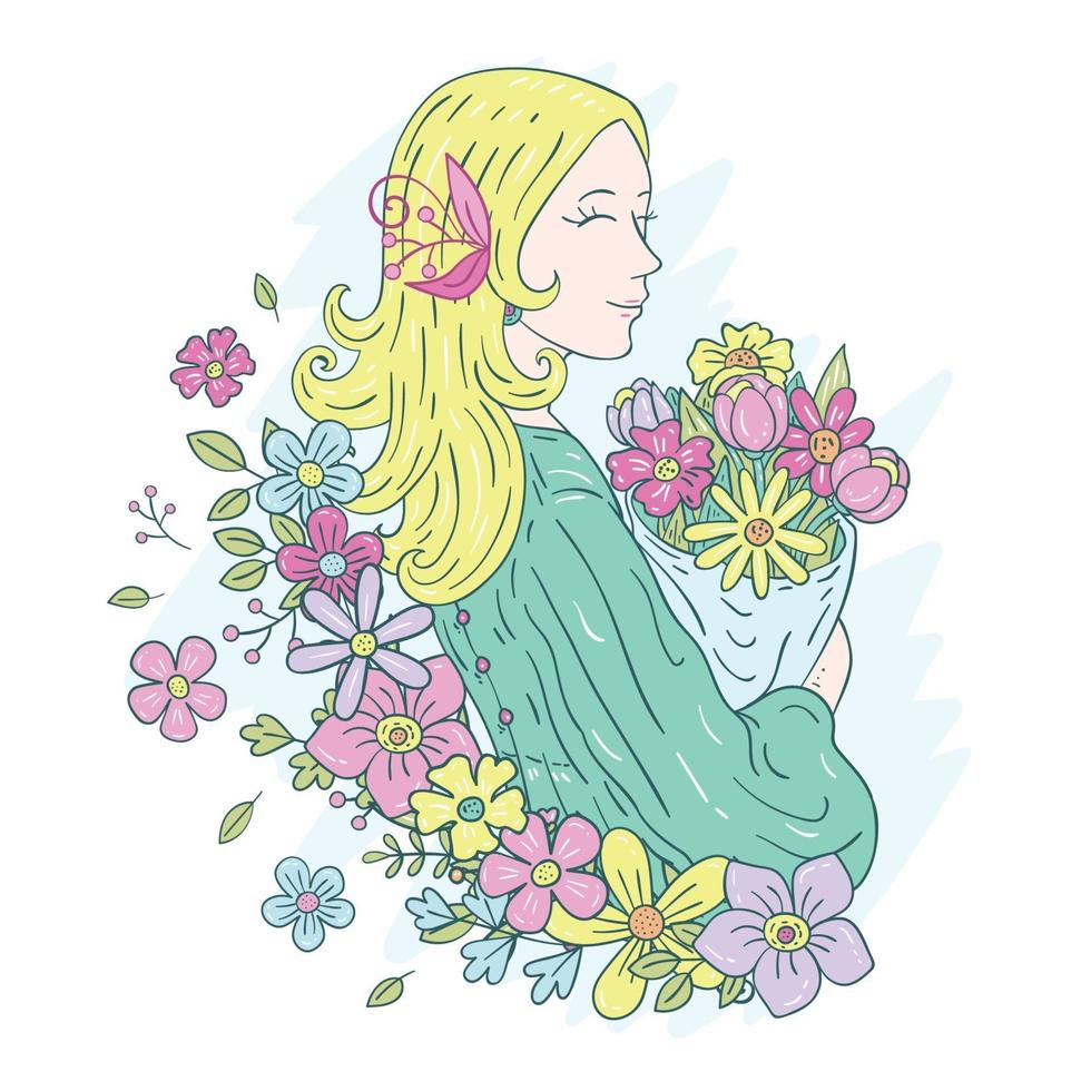 Colorful Cute Flower Girl vector