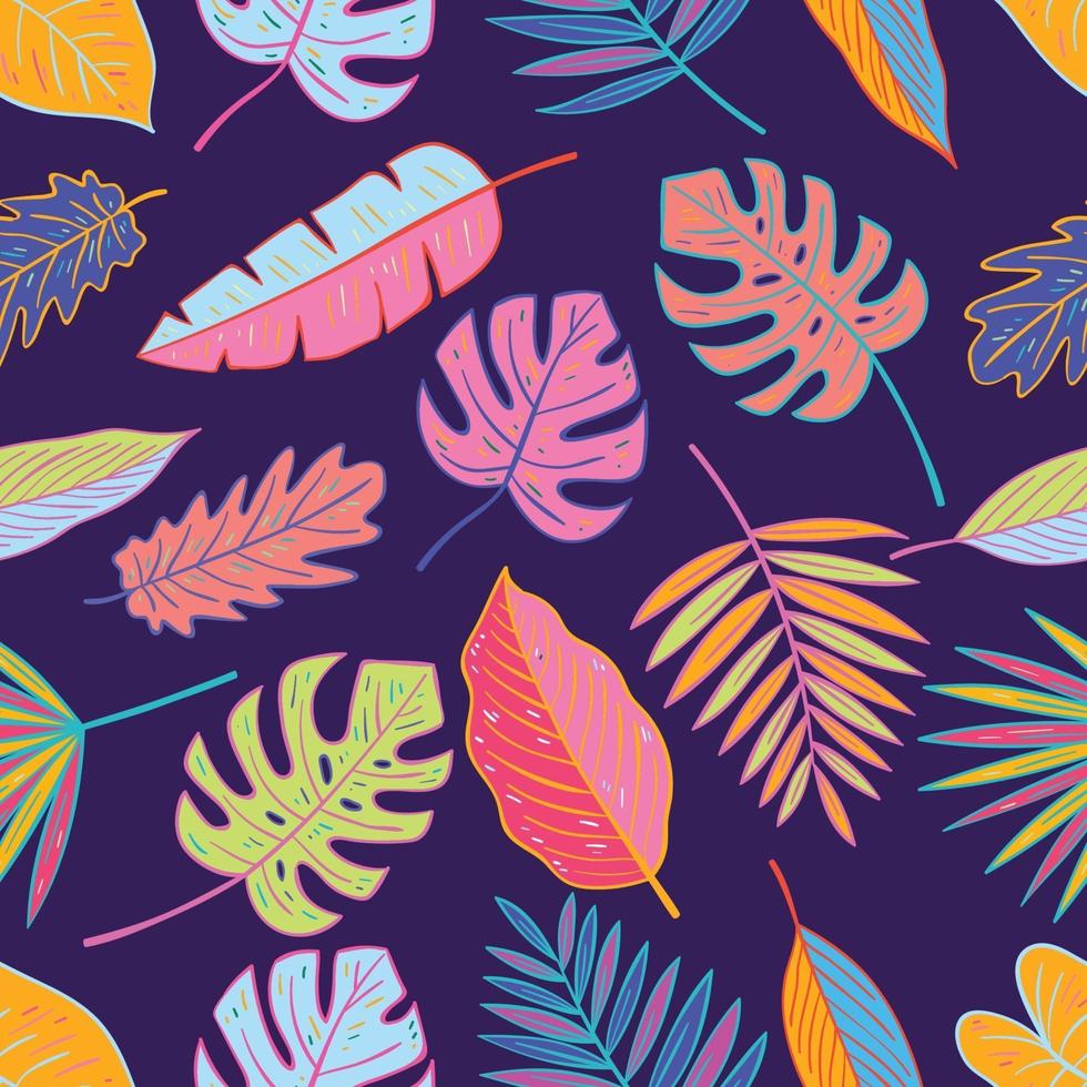 Colorful Tropical Leaves Seamless Pattern vector