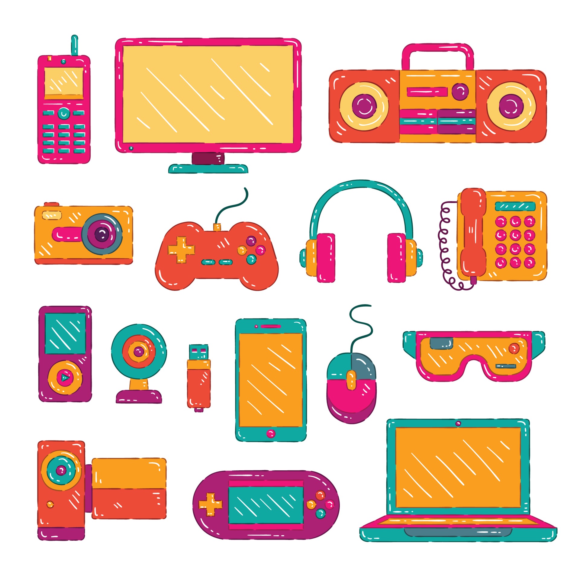 Colorful Electronic Gadget Collection 2293727 Vector Art at Vecteezy