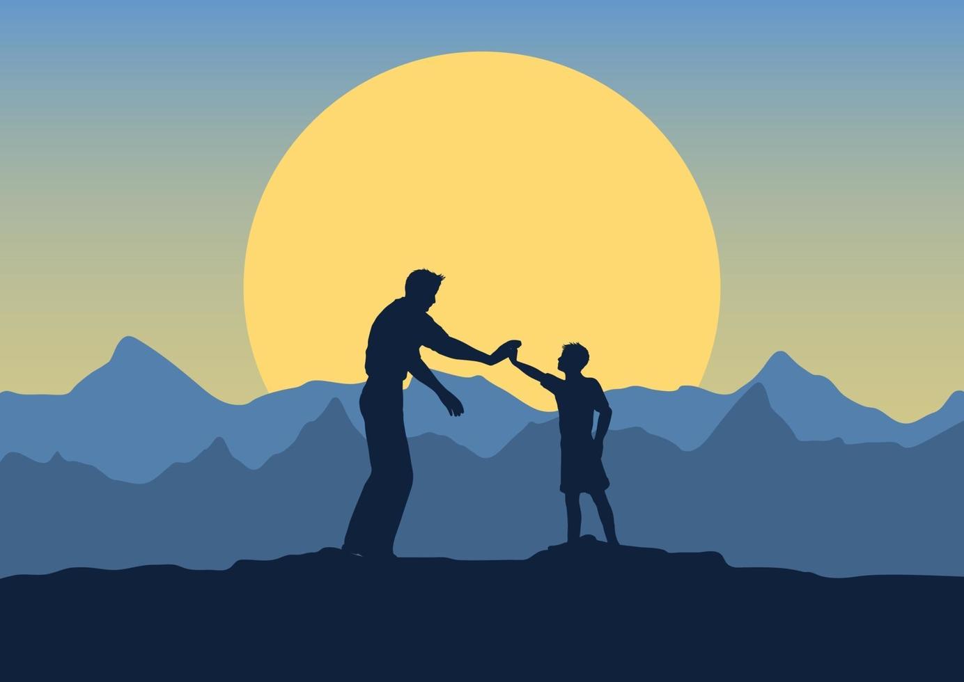 fathers day background with silhouette of father and son vector