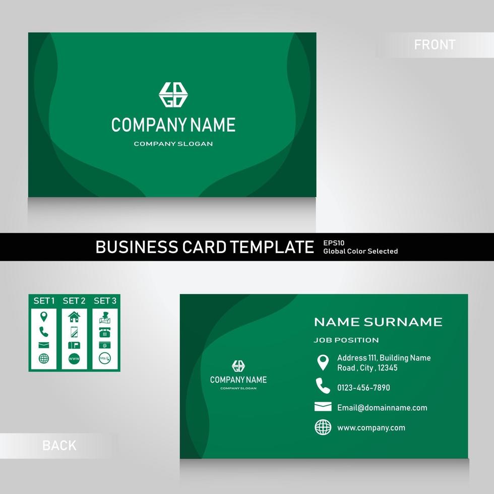 Green modern name and business card template Bundle with 3 icon set vector